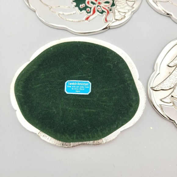 Swan Silver Plated Enamel Coasters 1987 Wm A Rogers Set of 6 Oneida Holliday - Picture 5 of 10
